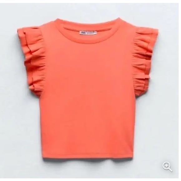 Zara Ruffle Coral Top - Picture 2 of 5